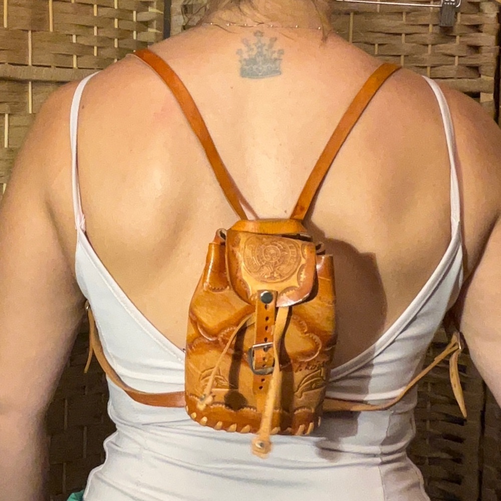 Handcrafted Aztec Leather Mini Backpack - Picture 9 of 10